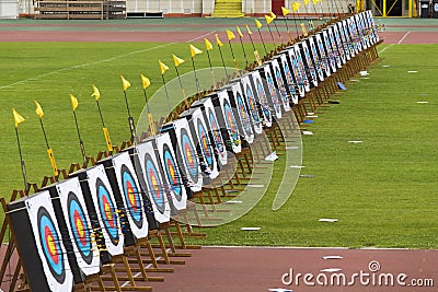 Practice targets at an archery contest Editorial Stock Photo