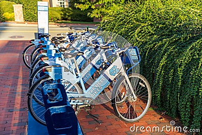 Tarheel Bikes, rental bicycles, on the Campus of UNC, University of North Carolina at Chapel Hill Editorial Stock Photo