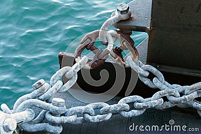 Tarnished Heavy Chain and Shackles Stock Photo