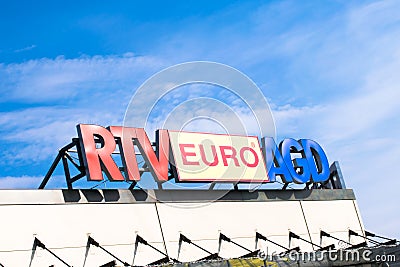 Tarnowskie GÃ³ry, Poland - 14/04/2019 - Company signboard RTV Euro AGD Editorial Stock Photo