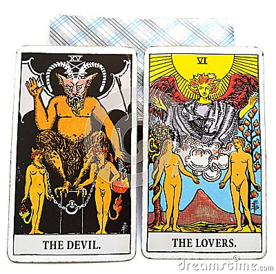 Tarot Birth Card Devil / Lovers Stock Photo