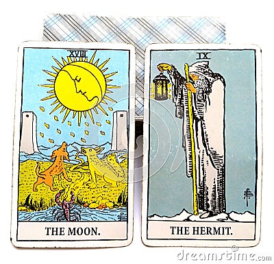 Tarot Birth Card Moon / Hermit Stock Photo