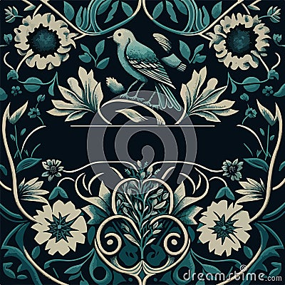 Tarot card with a Bird foliage in the middle. Astrology arcana cards or occult ritual vector illustration. Stock Photo