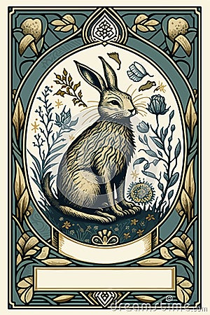 Tarot card easter bunny concept in the middle. Astrology arcana cards or occult ritual vector illustration. Stock Photo