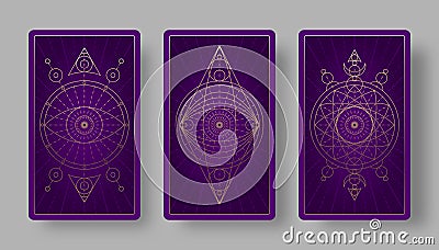 Tarot cards back set with mystical symbols. Vector Illustration