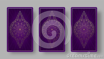 Tarot cards back set with stylized floral pattern Vector Illustration