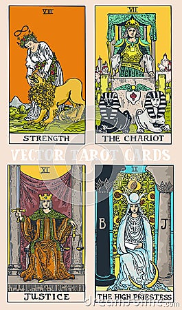 Tarot cards deck colorful illustration with magic and mystic graphic details Cartoon Illustration