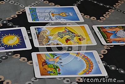 Tarot Cards Five card Tarot Spread Stock Photo