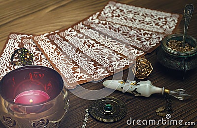 Tarot cards. Fortune teller. Divination. Stock Photo