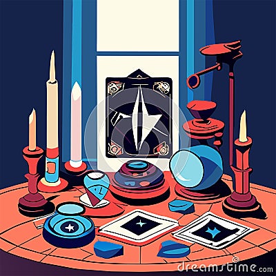 Tarot cards and fortune teller table. Future reading, fortune telling, divination, witchcraft, occultism vector Generative AI Cartoon Illustration