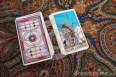 Tarot cards. Magic. Divination. Queen of swords. Stock Photo