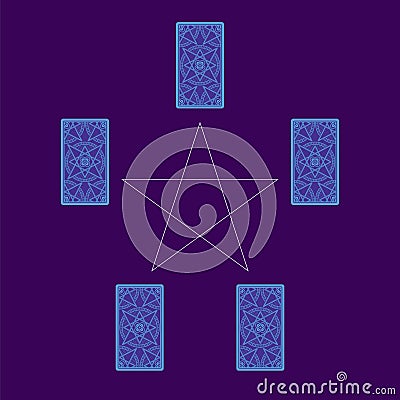 Tarot cards spread with pentagram. Reverse side Vector Illustration