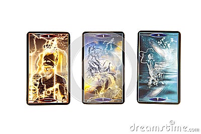 Tarot cards on white background. Quantum tarot deck. Esoteric background Editorial Stock Photo