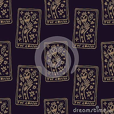 Tarot The Lovers seamless pattern. Logo or label, magic cards reader, hand-drawn sketch brush simple minimal print for Vector Illustration