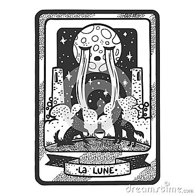 Tarot playing card Moon sketch vector Vector Illustration