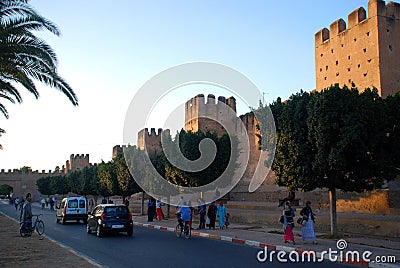 Taroudant's defensive wall. Souss-Massa-DrÃ¢a. Morocco Editorial Stock Photo