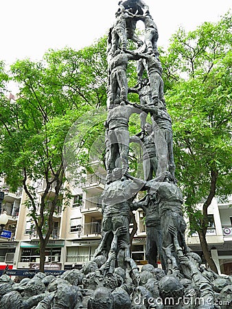 TARRAGONA, SPAIN - 06.07.2022:Statue of Castellers celebrate the colles castelleres Editorial Stock Photo