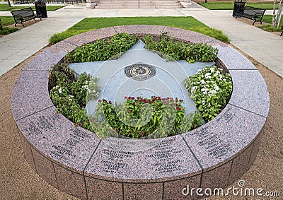 Tarrant County Law Enforcement Memorial on the west lawn of the 1895 Tarrant County Courthouse in Forth Worth, Texas. Editorial Stock Photo