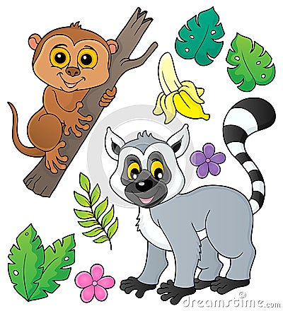 Tarsier and lemur theme set 1 Vector Illustration