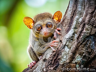 Tarsier monkey (Tarsius Syrichta) on the tree Stock Photo