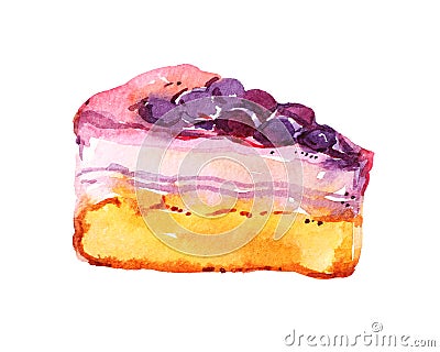 Tart, cake with jellied berries, isolated on white background, watercolor illustration Cartoon Illustration