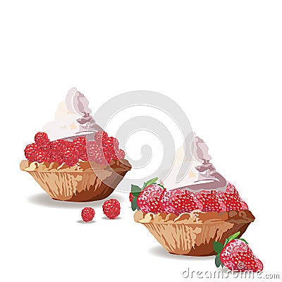 Tart cakes with strawberry and raspberry Vector Illustration