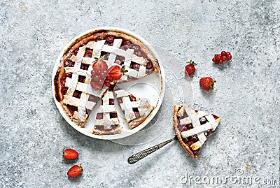 Tart with cherry on a concrete background Stock Photo