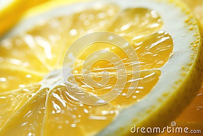 Tart and Tangy: Close-Up of a Thin Slice of Zesty Lemon Fruit Stock Photo