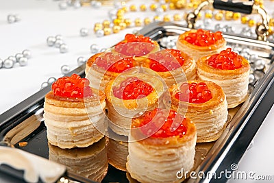 Tartalet with spawn & christmas decorations Stock Photo