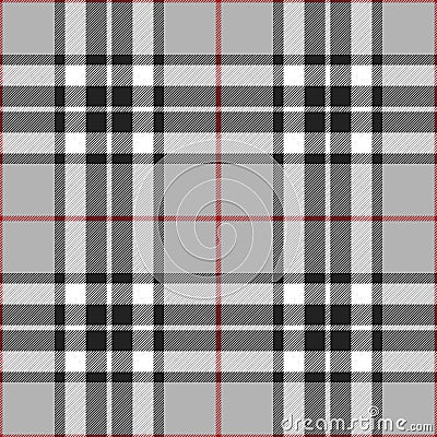 Tartan check plaid pattern in grey, red, white, black. Seamless classic Scottish Thomson tartan check. Vector Illustration