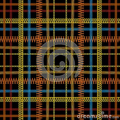 Tartan embroidery colorful vector seamless pattern. Stitching st Vector Illustration