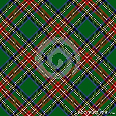 Tartan pattern Christmas multicolored in green, red, yellow, black, blue, white. Seamless dark traditional Stewart plaid vector. Vector Illustration