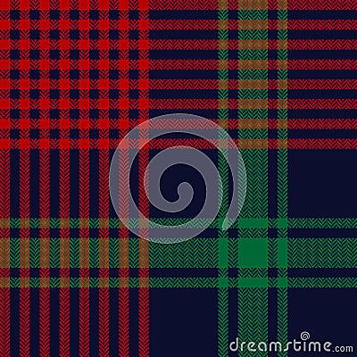 Tartan plaid pattern Christmas in red, green, navy blue. Herringbone textured seamless dark check plaid graphic for skirt, blanket Vector Illustration