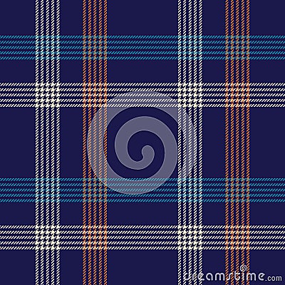 Tartan plaid pattern colorful in navy blue, orange, off white. Seamless check plaid multicolored graphic for scarf, flannel shirt. Vector Illustration