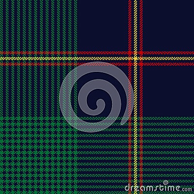 Tartan plaid print Christmas in navy blue, red, green. Seamless herringbone textured winter fashion check plaid for flannel, scarf Vector Illustration