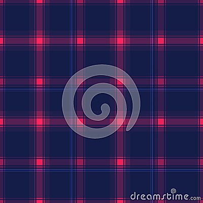 Tartan. Seamless checkered pattern.Pink cage on a dark blue background. Vector Illustration