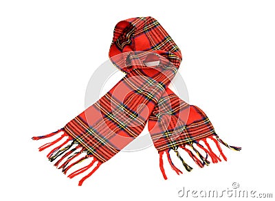 Tartan winter scarf with fringe. Stock Photo