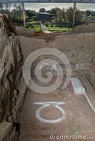 Sacrifice altar of Cancho Roano at night, Zalamea de la Serena, Editorial Stock Photo