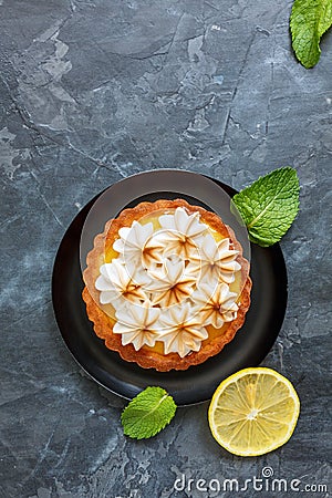 Tartlet with lemon verbena custard. Stock Photo