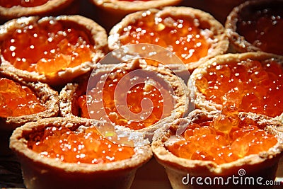 Tartlet with red salmon caviar Stock Photo