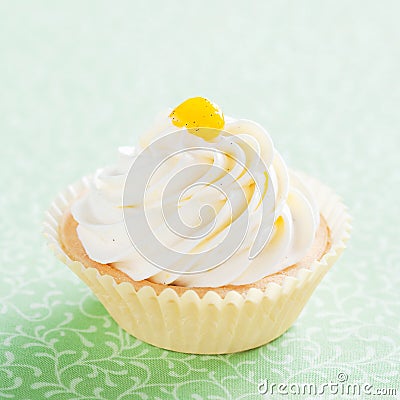 Tartlet with whipped cream, vanilla and jam Stock Photo