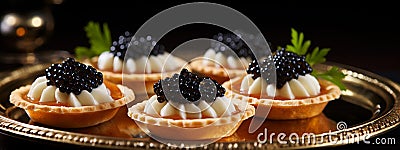 Tartlets with caviar on a plate. Selective focus. Stock Photo