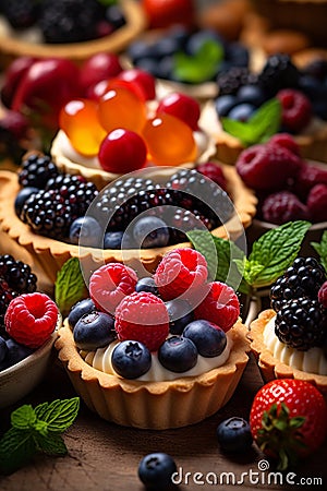 Tartlets with different berries. Selective focus. Stock Photo