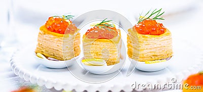 Tartlets with red caviar Stock Photo