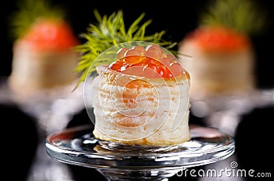 Tartlets with red caviar Stock Photo