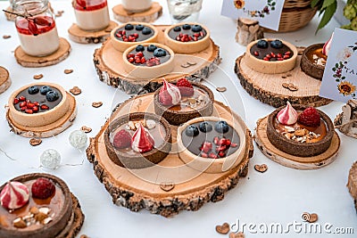 tartlets of various kinds at a festive sweet bar Stock Photo