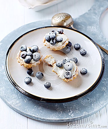 Tartlets wit Ricotta and Blueberries Stock Photo