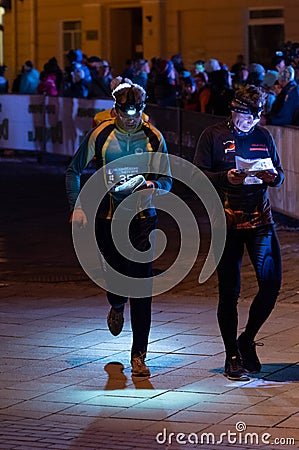 Tartu/Estonia - 21 April 2018: The night orienteering competition Editorial Stock Photo