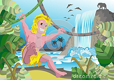 Tarzan in the forest Vector Illustration