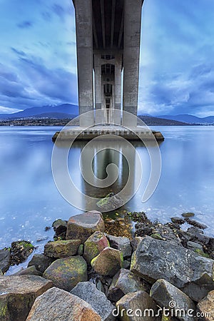 TAS Tasman bridge under vert Stock Photo